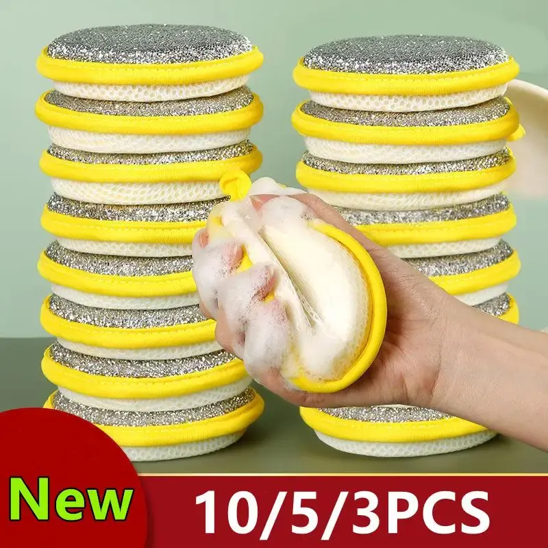 10/5/3PCS Double Side Dishwashing steel wool Sponge Dish Washing Brush Pan Pot Dish Wash Sponges Household Cleaning Reusable Kitchen Tool