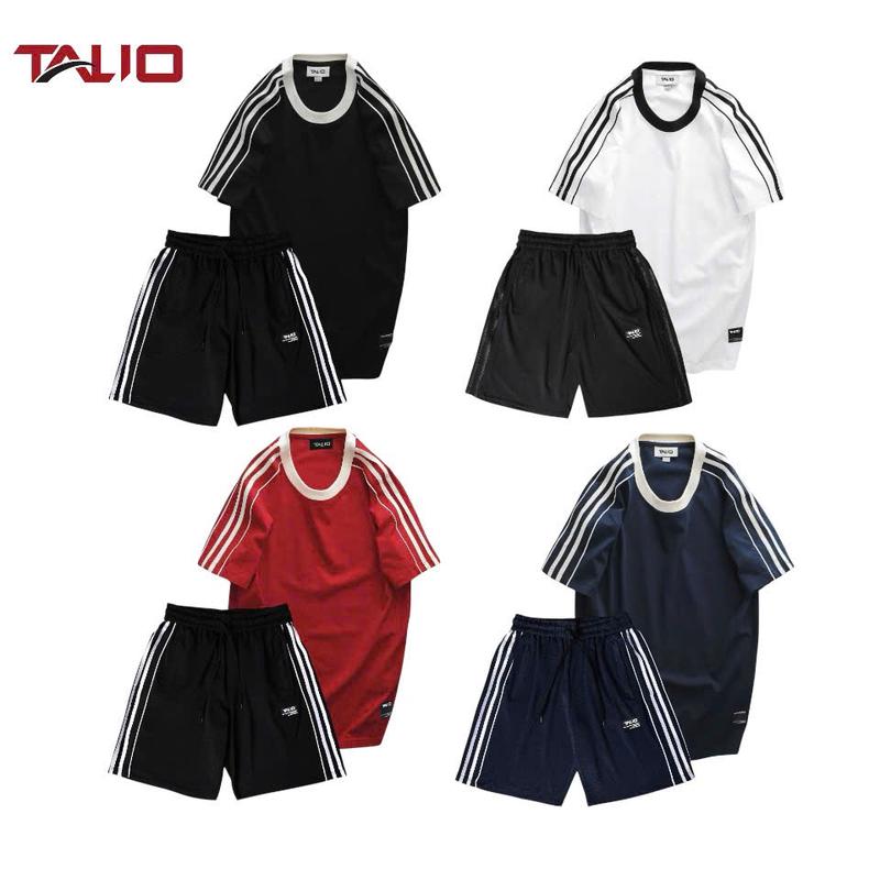Bộ quần áo nam nữ sọc viền TALIO, Chất vải CVC co giãn, thoáng mát B2SV
