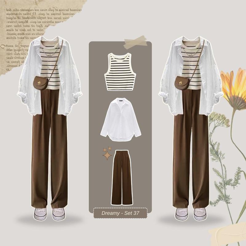 Inner Stripe Set 37 Outfit Set Korea Style remaja 3in1 One Set Korean Style, Outfit Korea, Outfit Wanita, Ullzang // Outfit 1