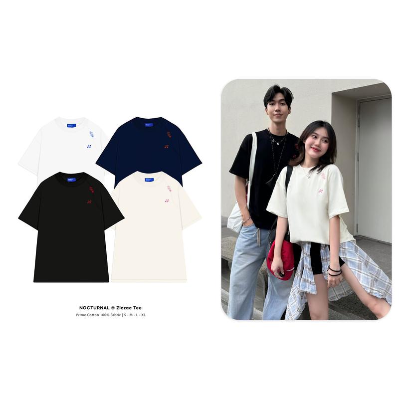 Áo Thun Thêu NOCTURNAL Ziczac Tee Cotton 100% Unisex Form Rộng Tay Lỡ Oversize Local Brand