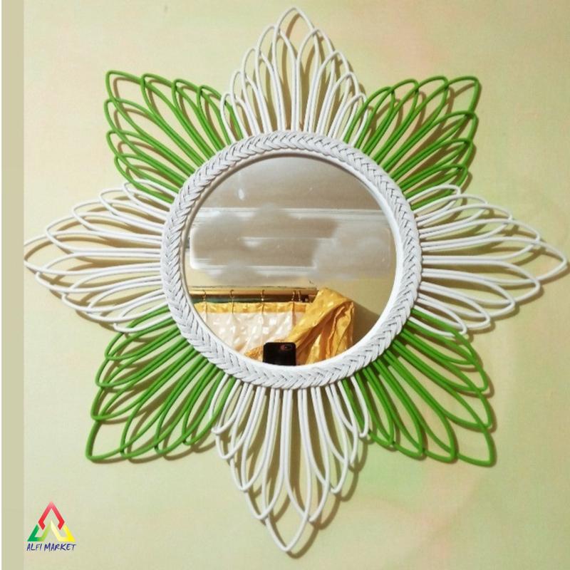 Kaca Rotan Kombinasi | Cermin Cantik Warna | Aesthetic Mirror | Cermin Hias Berwarna | Kaca Hiasan Dinding | Kaca Home Decor 1