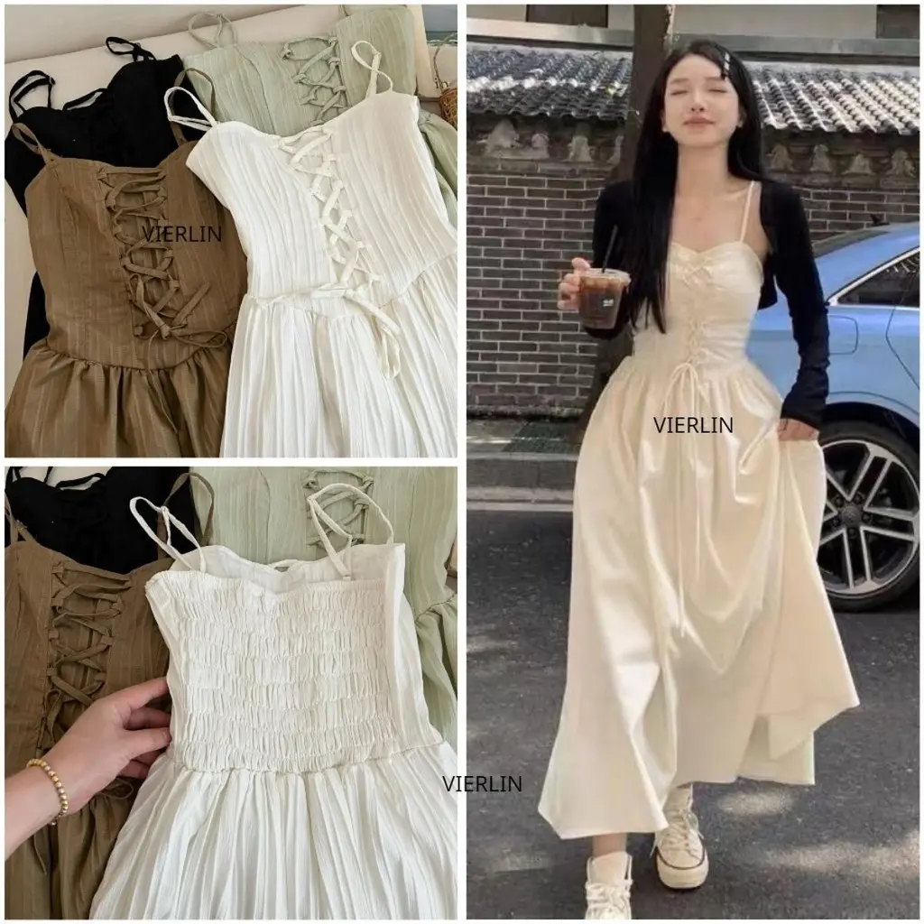 Váy 2 Dây Lemon Dress Đan Dây Kẻ Vân Nổi Dọc Dáng Dài 2 Lớp Tiểu Thư Cá Tính Duyên Dáng - VIERLIN V31