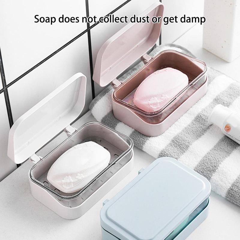 Product Introduction of Plastic Bathroom Soap Box With Lids Travel Portable Plate Tray Dish Storage Holder Draining Rack Home Soap Container 24