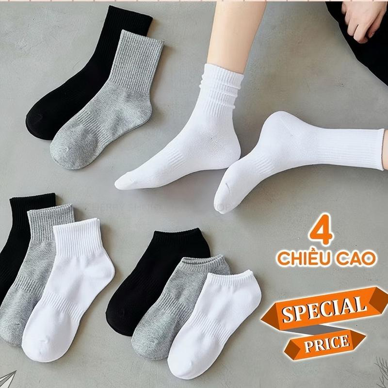  Tất Trơn nam nữ trắng đen cổ cao,cổ trung cổ thấp thời trang BASIC Cao cấp 