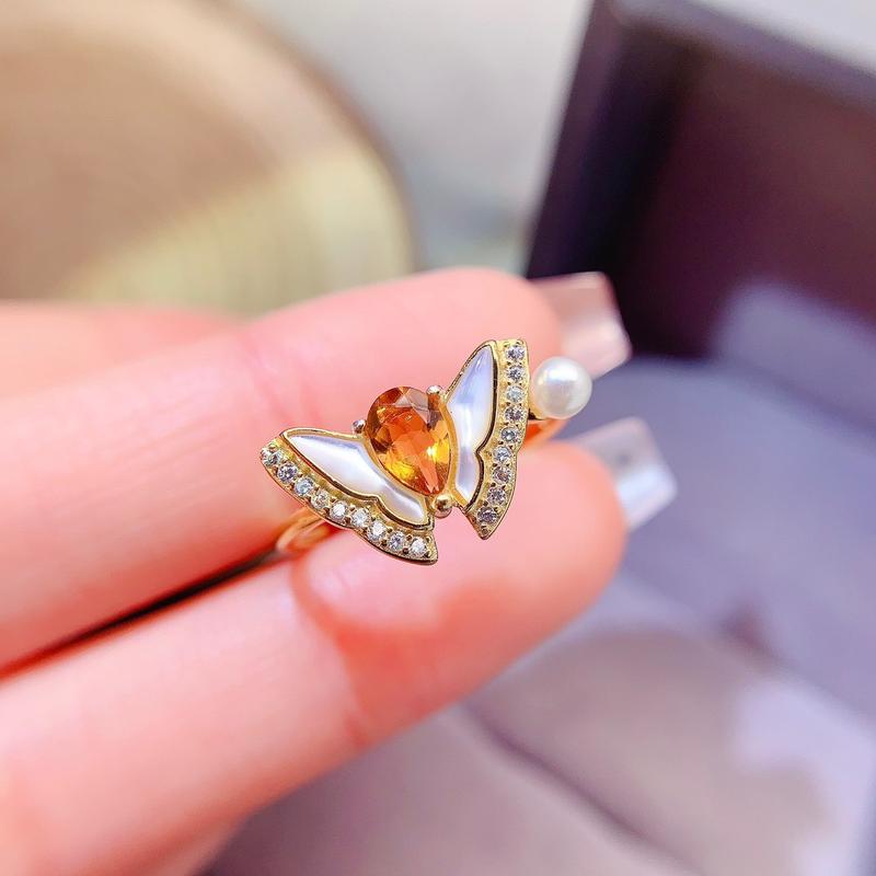 Natural Gemstone - Birthstone - Promotion - S925 Silver Natural Citrine Fashion Fritillary Butterfly Drop 4 * 6mm Ring - (Wedding, Friend, Couple Gift) 2
