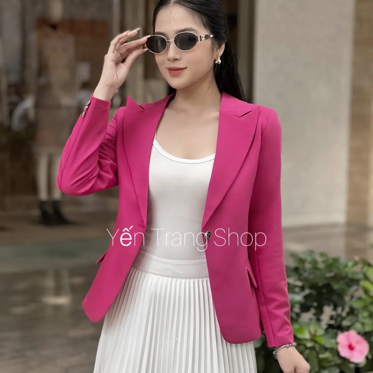 Áo Vesst Công Sở Cổ Ngóc Tay Dài Phom Vừa Thiết Kế Cho Nữ Đi Làm Đi Tiệc - Top Women Jacket - Kem