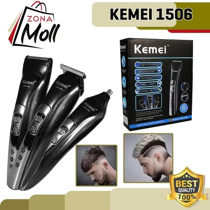 ZM KEMEI KM1506 MESIN CUKUR RAMBUT KM-1506 CLIPPER 3 IN 1 ALAT CUKURAN JENGGOT ALIS Hitam Pria