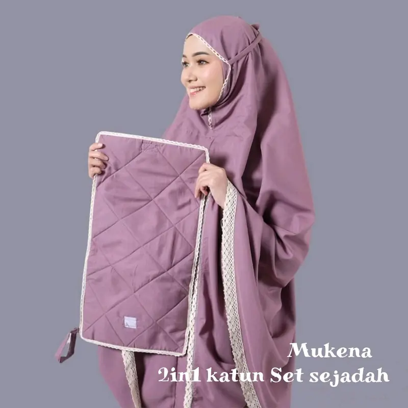 Mukena traveling 2 in 1 katun mikro,Mukena leona,polos dewasa Lembut Muslim Sajadah Atasan 1