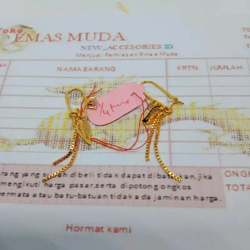 Anting jurai daun clip lapis emas kadar rendah free surat toko 0