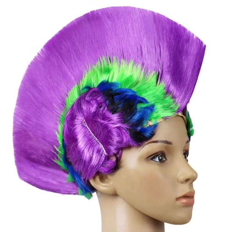 Tóc Giả Mohawk Vô Hình Tự Nhiên, Unisex, Thiết Kế Hình Sừng Gà Vui Nhộn Màu, Phong Cách Disco Và Lấp Lánh, Tóc Giả Punk Cầu Vồng, Thích Hợp Cho Bữa Tiệc Halloween 5