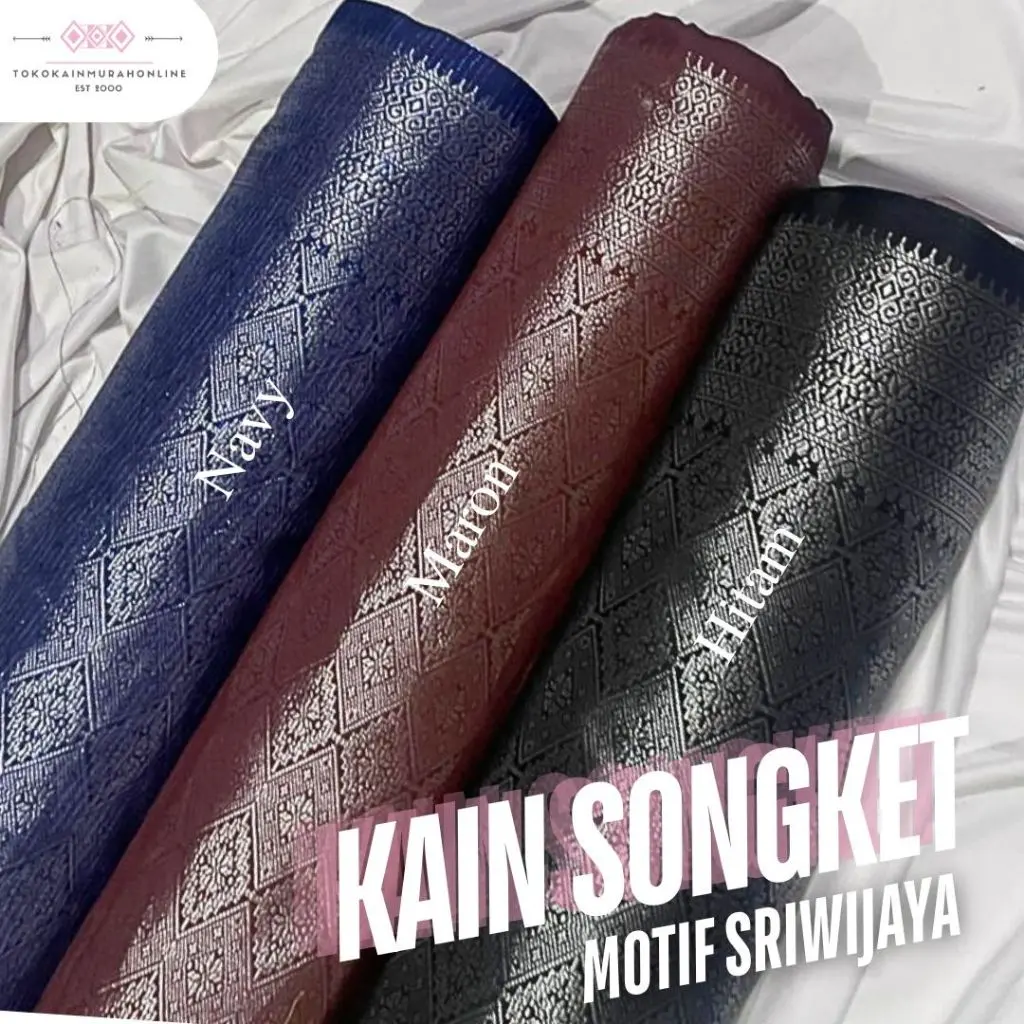 Kain Songket Palembang Original 100% Premium Motif "Sriwijaya" Premium Tenun Perak Metallic TERBARU