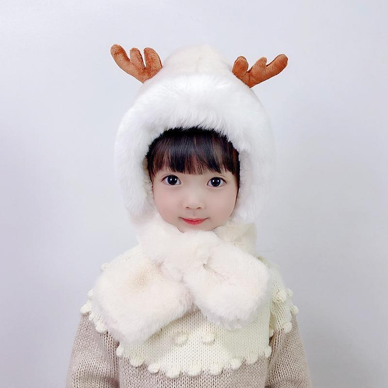 Product Introduction of Winter new children's hat scarf combination male and female children warm plush cute baby deer antler ear protection hat 5