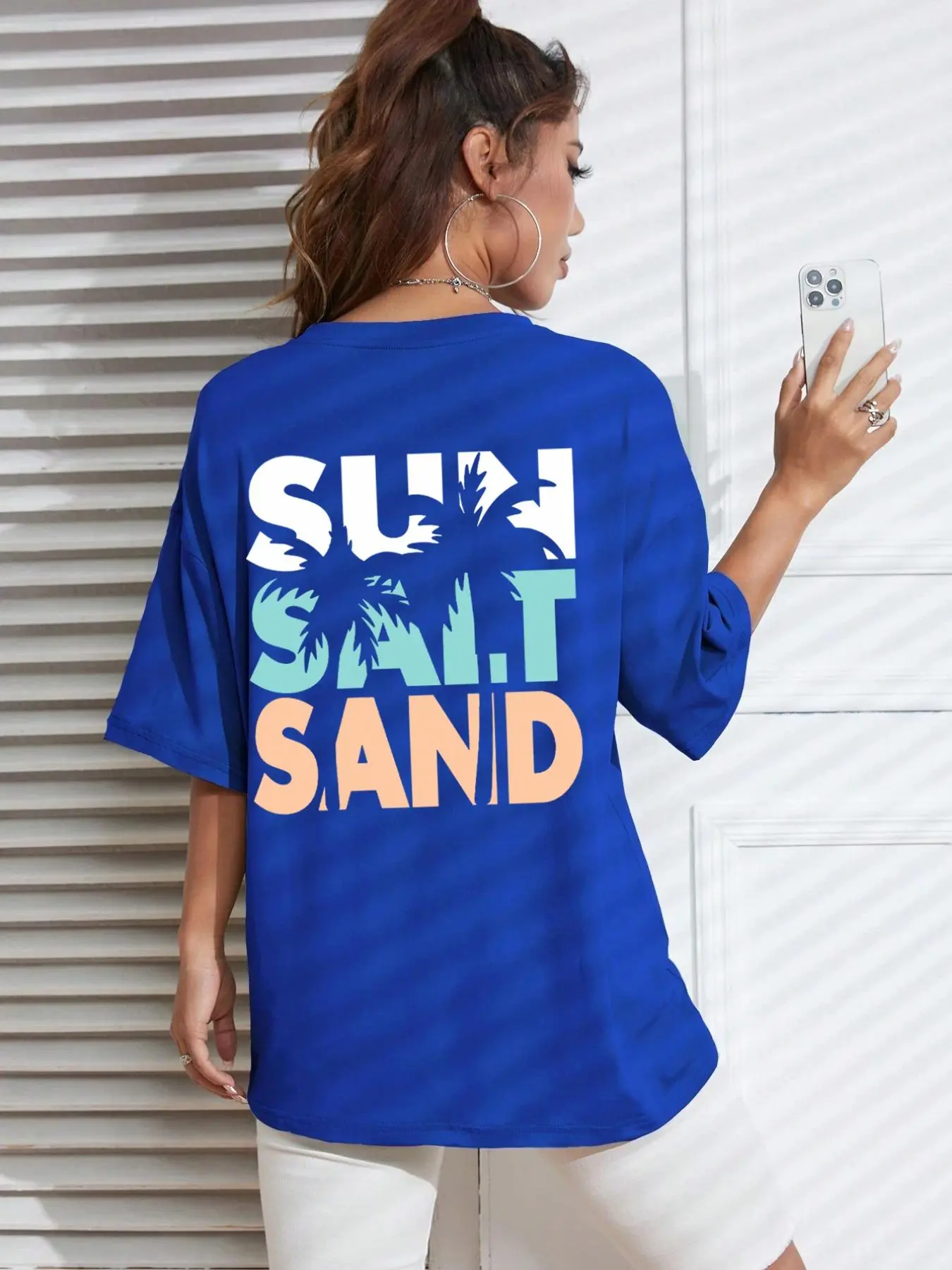 Women's Letter Print Round Neck Tee, Casual Drop Shoulder T-shirt for Summer, Ladies Clothes for Daily Wear