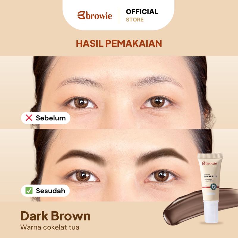 Dark Brown - 10GR - [BPOM & Halal] browie Brow Tint Henna Alis + Pensil Alis + Cetakan Alis Tali | Eyebrow Gel Waterproof & Longlasting Coklat (Ini henna alis bukan Powder alis) 7