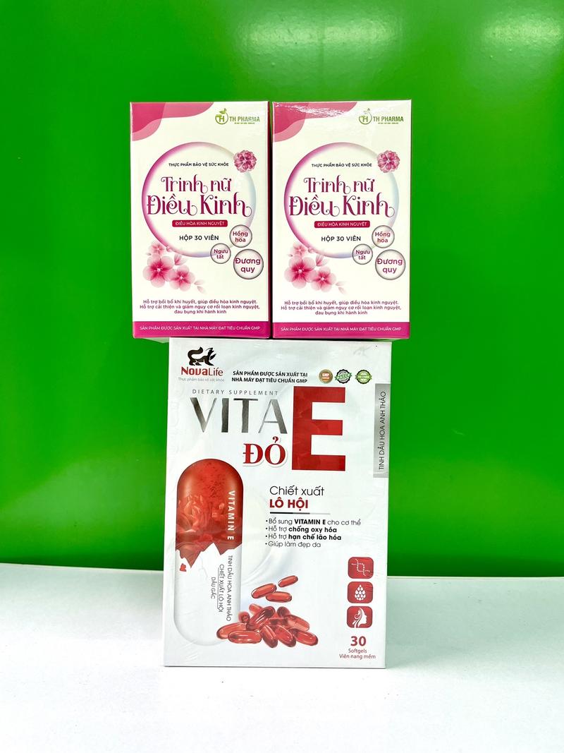 Product Introduction of -Combo 1 hộp Viên uống bổ sung nột tiết Vita E đỏ hoa anh thảo +2 hộp Trinh Nữ Điều Kinh. Giúp da sáng mịn cân bằng nội tiết, điều hoà kinh nguyệt, hỗ trợ tốt thả bebe(tặng 1 chai Ddvs Lady care  150ml) 2