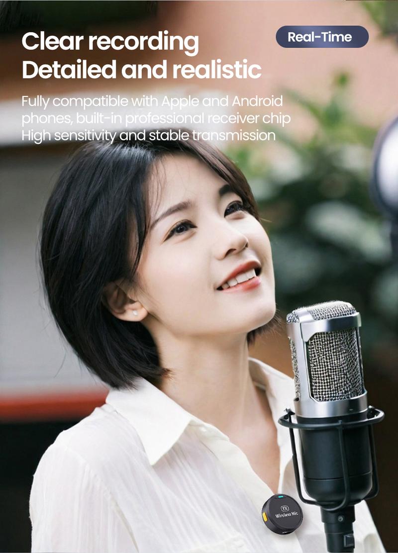 Product Introduction of M1 wireless magnetic button microphone, compatible with iPhone, iPad, Type-C,for live streaming, interviews, Vlog recording, audio recording, portable mini microphone, plug and play noise reduction 69