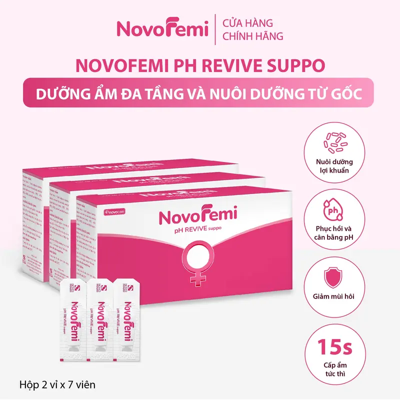 Novofemi Dưỡng ẩm đa tầng cao phân tử đa tầng, làm sạch dịu nhẹ giảm khô cân bằng pH Novofemi Hồng pH Suppo Nữ 3
