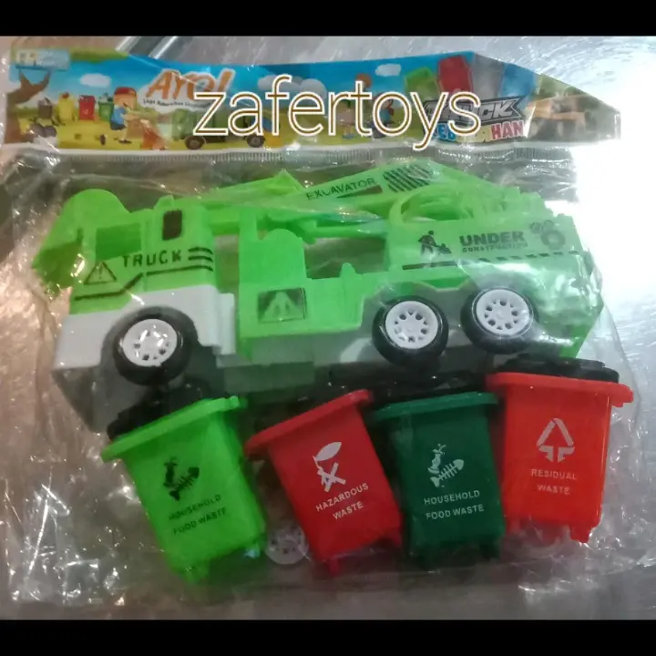 2pc MAINAN MOBIL TRUCK SAMPAH PLUS TEMPAT SAMPAH UKURAN MINI / MAINAN MOBIL TRUK KOMPACTOR MINI 4