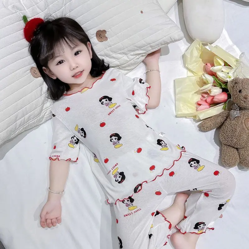 Đồ Ngủ Trẻ Em, Chất Liệu Lụa Lạnh Cho Bé Gái, Bộ Đồ Quần Áo Điều Hòa Không Khí Xẻ Tà Mỏng, Thiết Kế Hoạt Hình Cho Bé Gái, Ngắn Tay, Thích Hợp Mặc Nhà, Giao Hàng Nhanh, Ưu Đãi Đặc Biệt Trong Thời Gian Có Hạn 3