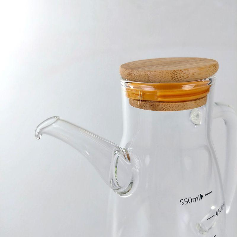 Botol Minyak Goreng Borosilicate Glass Wadah Kaca Oil Pot Leak Proof Tutup Kayu 700 ML 6