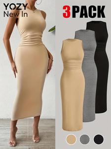 YOZY Women's Solid Color Bodycon Dress, Casual Fashion Sleeveless Dress for Daily Outdoor Wear, Ladies Clothes for All Seasons