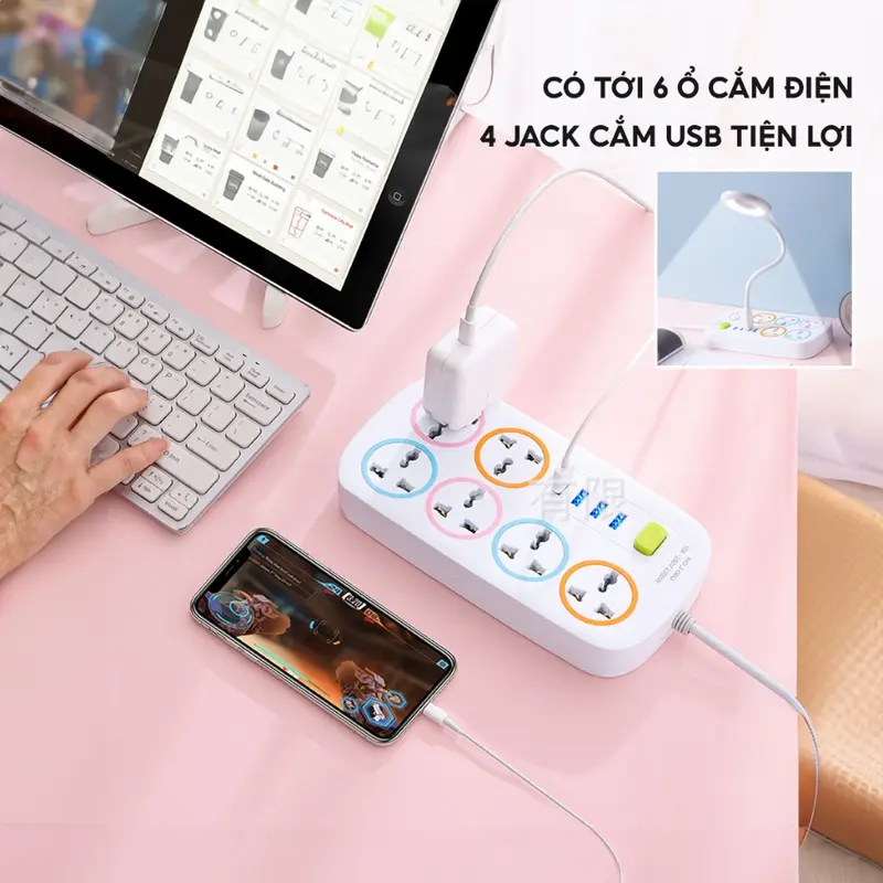 Ổ Cắm Điện Đa Năng Có Cổng Sạc USB 6-8 Lỗ JYoohome Chống Giật Có Công Tắc An Toàn Chịu Tải 2200W 2