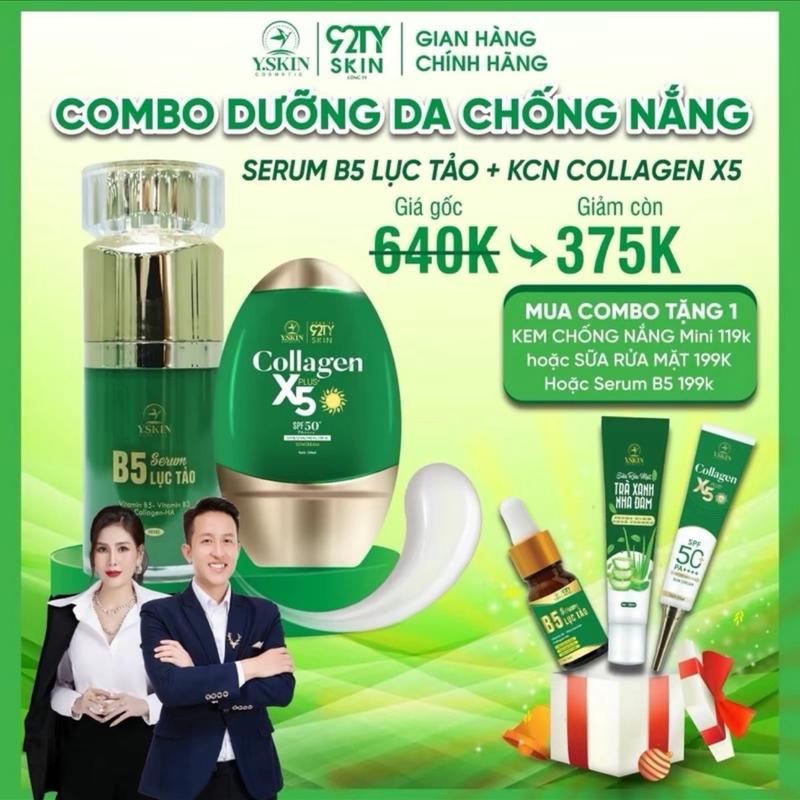 [ MUA 1TẶNG 1 ]Combo 2 Sẳn Phẩm [Serum B5 Lục Tảo - Kem Chống Nắng CollagenX5]  Thương Hiệu Y.SKIN Skincare ( Mua 1 sp tặng 1 srm mini hoặc 2 nmn mini Mua 2 sp tặng 1 son nách )