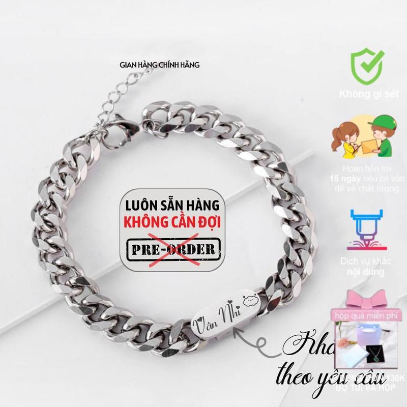 [1 chiếc]【Khắc tên ghi chú Dây chuyền nam nữ mặt trơn, Vòng tay nam nữ mặt trơn titan phong cách hiphop cá tính trangsucpt thép không gỉ PTCOMBO1 3T Chain Jewelry Trang Sức Women vong  tay khac ten