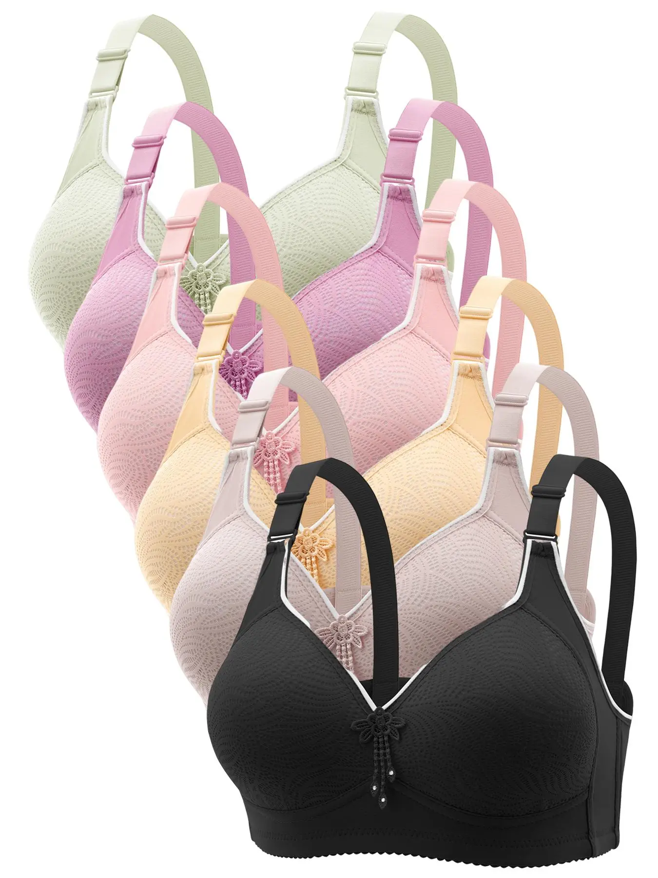 Women's Contrast Binding  Bra, Casual Comfortable Breathable Adjustable Strap Wireless  Bra, Soft Lingerie for All Seasons