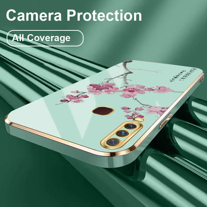 Softcase Untuk VIVO Y17 Y01 Y02 Y02A Y02t Y03 Y10 T1 Y100 4G Y11 2019 Y11s Y12 Y12a Y12s Y12i Y15 Y15s Y15a Y15c Y16 Y17s Y18 Y18e Y19 Y1s Motif Bunga Plum Soft Silicon Laser Plating Kesing Hp Murah 6