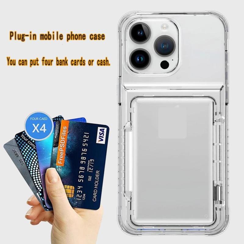Clear Phone Case With Card Holder & Stand, Decorative Phone Protective Cover, Phone Accessory Compatible With iPhone 11 Pro 12 13 14 15 Pro Max 15 Plus 1