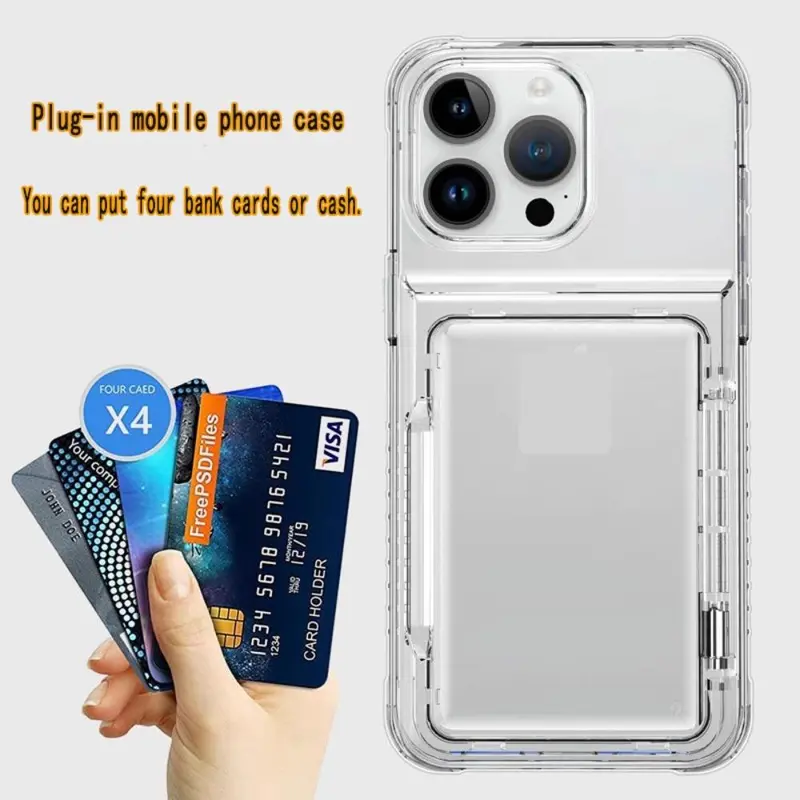 Clear Phone Case With Card Holder & Stand, Decorative Phone Protective Cover, Phone Accessory Compatible With iPhone 11 Pro 12 13 14 15 Pro Max 15 Plus 1