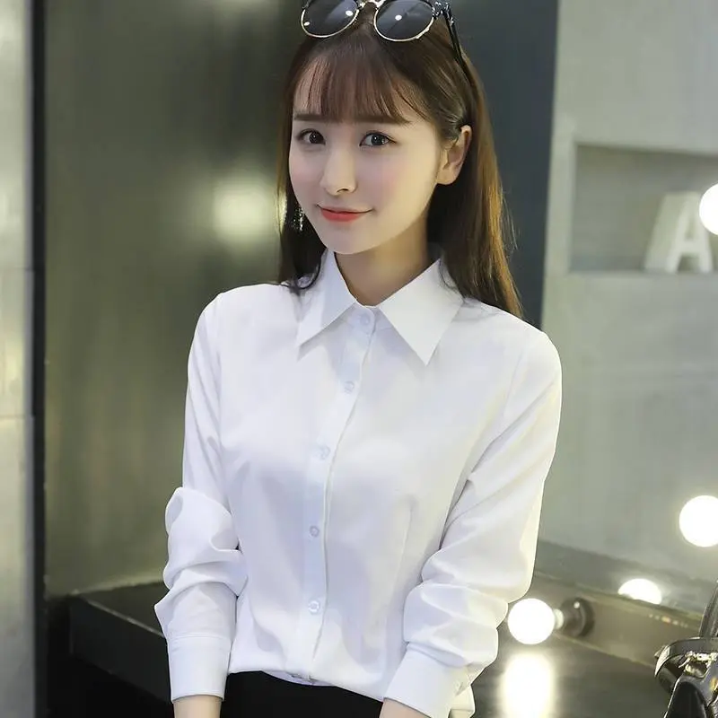 Áo Sơ Mi Trắng, Dành Cho Nữ, Dáng Ôm, Dài Tay, Trang Phục Công Sở, Trang Phục Trang Trọng, Bộ Sưu Tập Mùa Xuân Và Mùa Thu, Phong Cách Hàn Quốc, Áo, Thích Hợp Cho Quần Áo Làm Việc, 2024