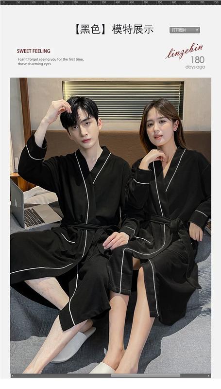 Product Introduction of Four Seasons Nightgown for Men and Women Spring and Summer Couple One Male and One Female Hotel Beauty Salon Waffle Pure Cotton Bathrobe 16