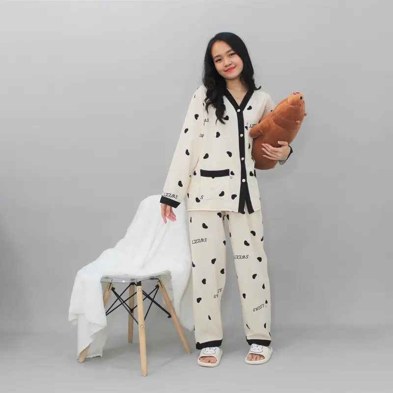YX Clauria Powysuit Piyama  Bahan Satin Sutra Lengan Panjang Celana Panjang Baju Tidur Wanita Dewasa lembut Setelan 6