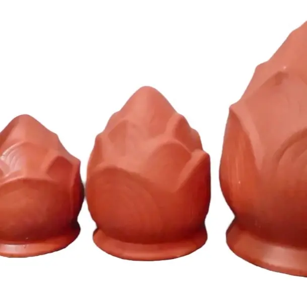 Búp sen gốm đỏ trang tri trụ cong, tường rào, chất liệu gốm đất nung đỏ Bát Tràng, sản xuất tại xưởng Gốm Tinh Vân