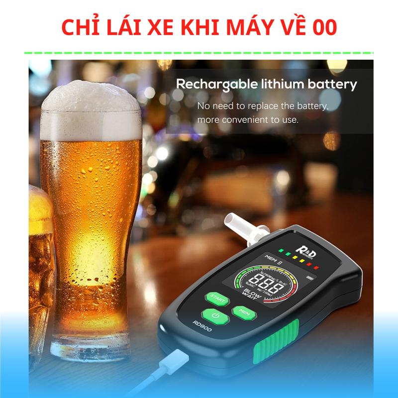 Máy thổi nồng độ cồn,Máy đo nồng độ cồn RD bia rượu trong hơi thở đạt chuẩn 99% ROHS an toàn cho lái xe 6