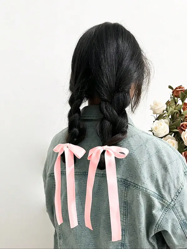Summer Cute Bowknot Design Pink Ribbon Hair Tie, 2024 New Style High Stretch Elegant Hair Tie, Casual Versatile Hair Accessories for Women & Girls 1