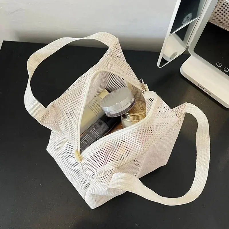 Túi Lưới Sức Chứa Lớn, Dành Cho Nữ, Có Tay Cầm, Thích Hợp Đi Du Lịch, Đồ Dùng Cầu Kiện, Túi Trang Điểm, Cầm Tay, Túi Kéo Khóa, Túi Đựng Mỹ Phẩm, Hàng Mới Về