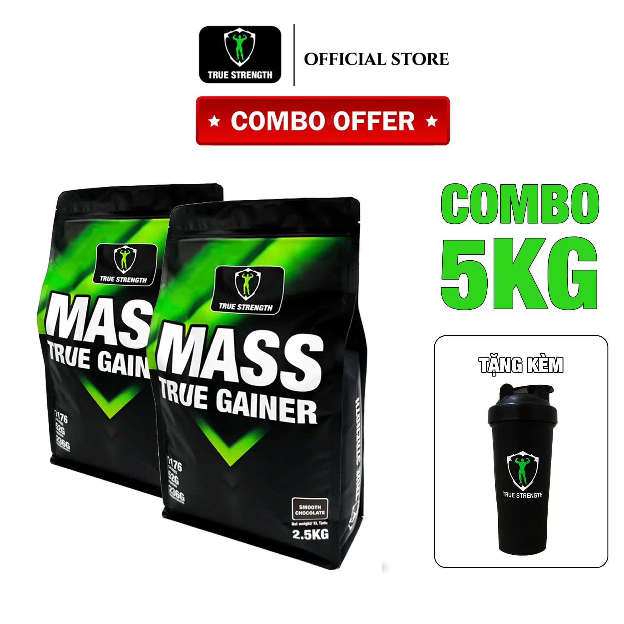 Sữa Bột Dinh Dưỡng Mass True Gainer | Combo 5kg | Tặng Kèm Bình Lắc | True Strength