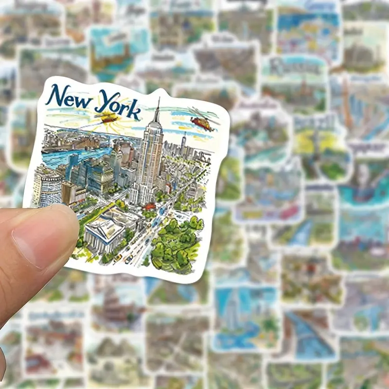 Travel Map Pattern Sticker, 50pcs/set Cartoon Waterproof Self-adhesive Sticker, Diy Decals for Gift Greeting Card Water Bottle Laptop, Scrapbook Materials 3