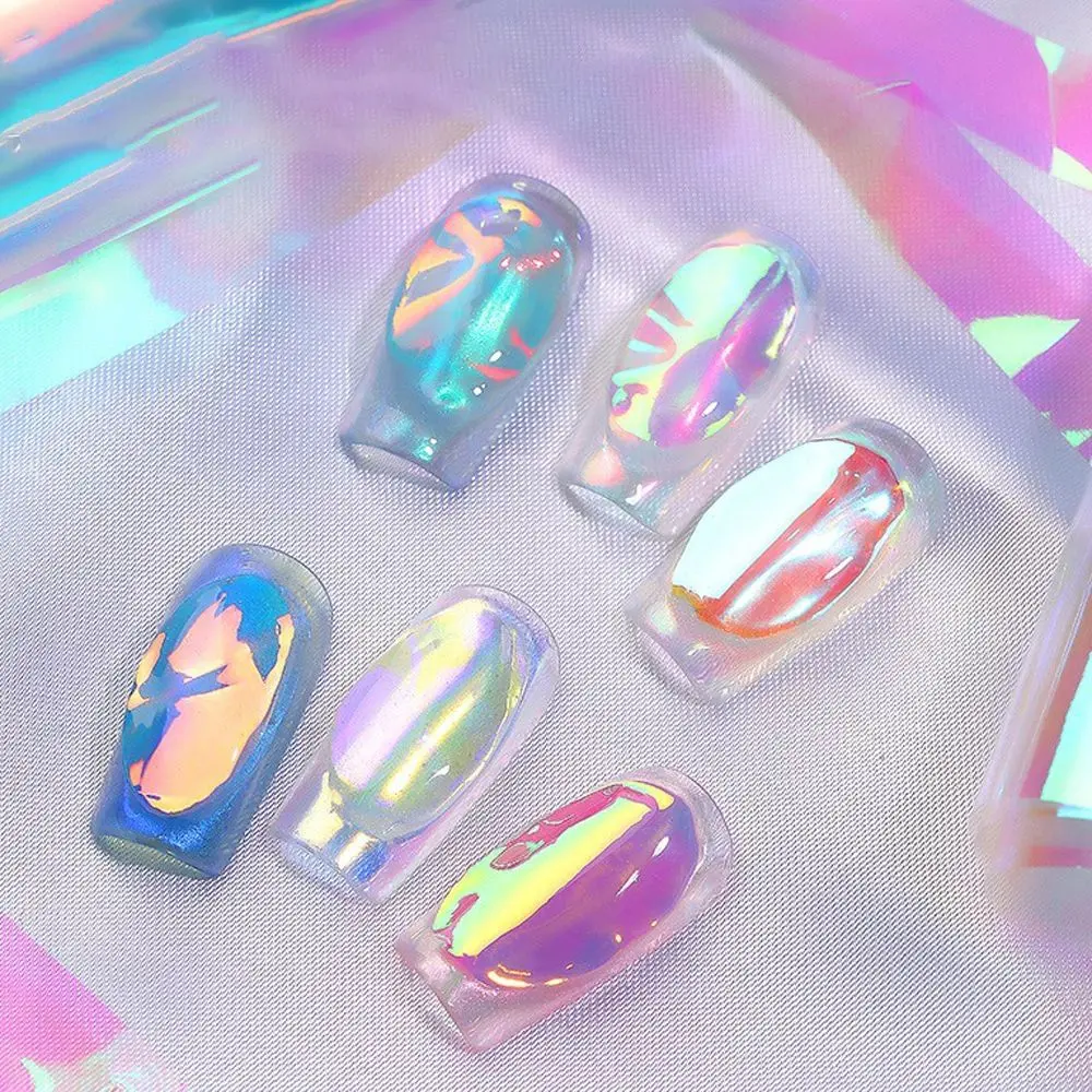 Heart Women Holographic Film Self-Adhesive Nail Art Decoration Nail Art Decals 3D Cellophane Paper Laser Nails Film Aurora Nail Foils Nail Ice Cube Sticker