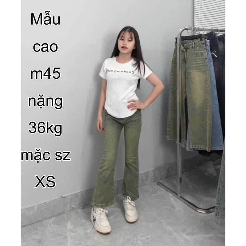 ( LOE NẤM LÙN ) QUẦN JEANS NỮ ỐNG LOE TRƠN MÀU XANH PHỦ DƠ ( chất liệu co dãn ) 9 tấc - 90cm từ m43 - m52 mặc được quansuong namlun