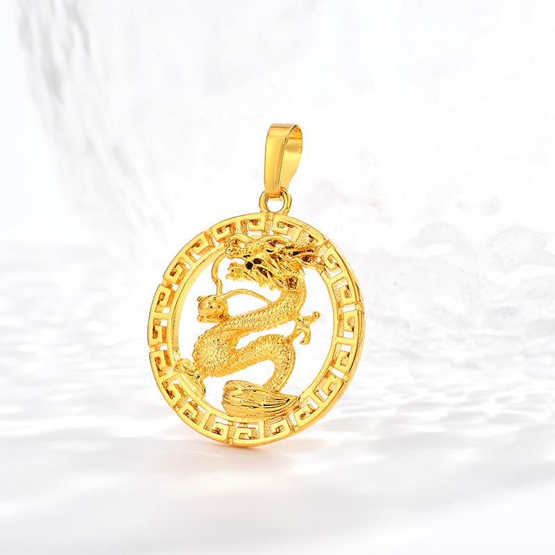 Product Introduction of Elegant 18K Gold Sand Patterned Dragon Pendant  Non-Fading Necklace for Men and Women Great Gift for Birthdays and Anniversaries 1
