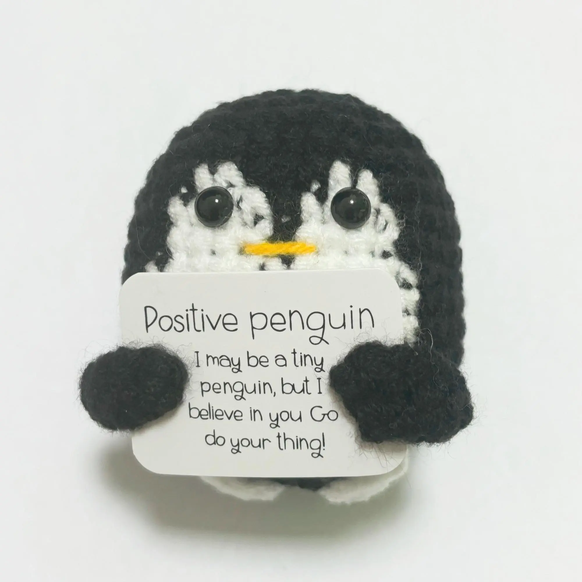 Crochet Penguin Design Plush Toy, Cute Soft Positive Penguin, Mini Crochet Doll with Positive Card, Home Decor, Birthday Gift for Friends/Family