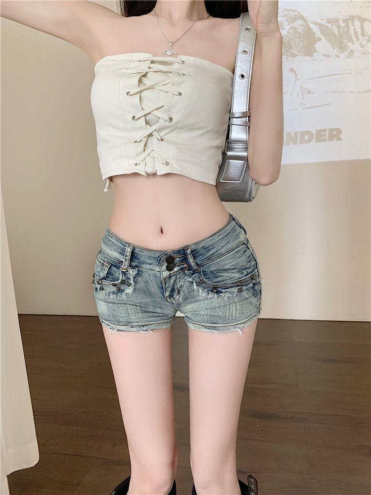 Product Introduction of Quần Short Denim Siêu Ngắn, Phong Cách Mỹ, Cạp Thấp, Dành Cho Nữ, Mặc Mùa Hè, Bó Sát Hông, Quần Hot, Màu Xanh Lam, Ôm Vừa Vặn, Quần Thẳng Gợi Cảm, Cô Gái Nóng Bỏng 6
