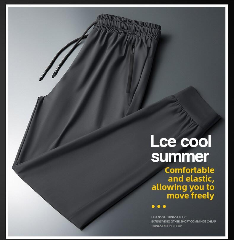 Product Introduction of Men's ice silk casual pants, summer lightweight loose large size quick-drying sports pants, men's trend slim-fit straight-leg long pants 2