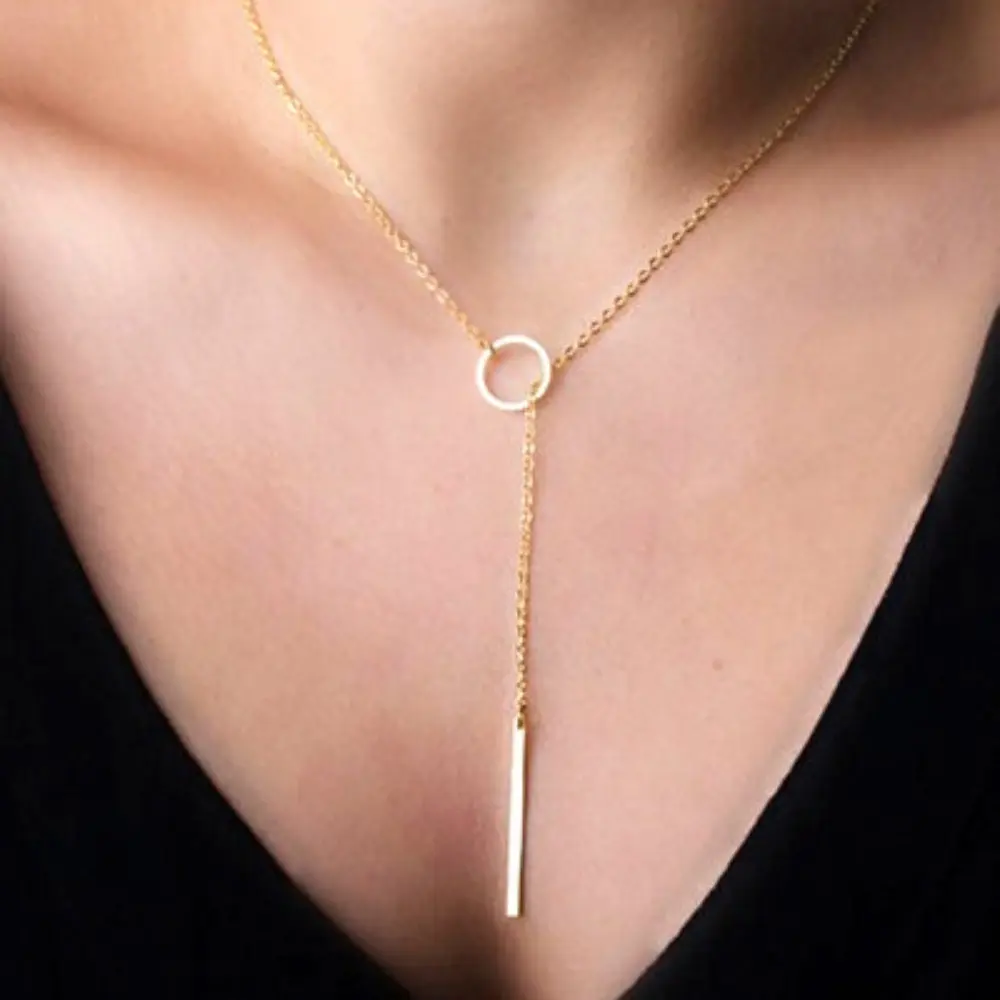 Popular Fashion Punk Simple Temperament Metal Ring Short Necklace Neck Chain Female Collarbone Chain One-word Circle Fringed Long Necklace Female Light Luxury Simple Versatile Collarbone Chain for Girlfriend Summer Gift