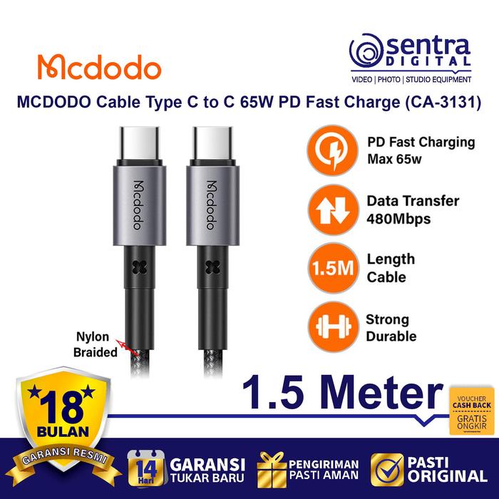 Gambar MCDODO Cable Type C to C 65W PD Fast Charge ( CA-3131 ) 1.5m dari Sentra Digital Kota Surabaya Tokopedia