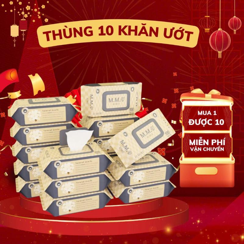 Thùng 10 gói khăn ướt MOMIOI LUXURY sợi vải tự nhiên không mùi, không hóa chất an toàn cho trẻ nhỏ